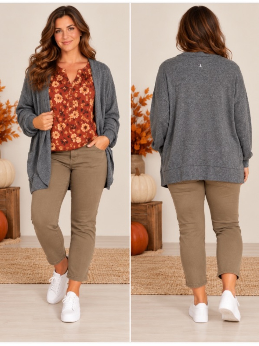 Danskin XL Gray Open Front Cardigan Lightweight Stretch Pockets